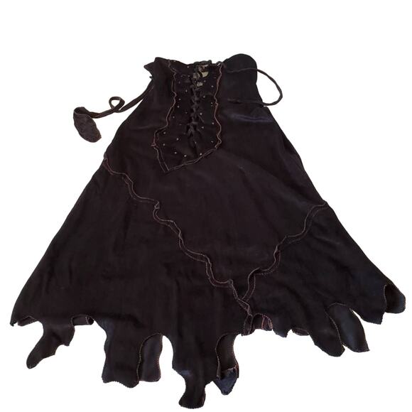 Vintage Ryan Keith Halloween Corset Lace Up Dress S/M Black Velour Halter Neck - Picture 8 of 12